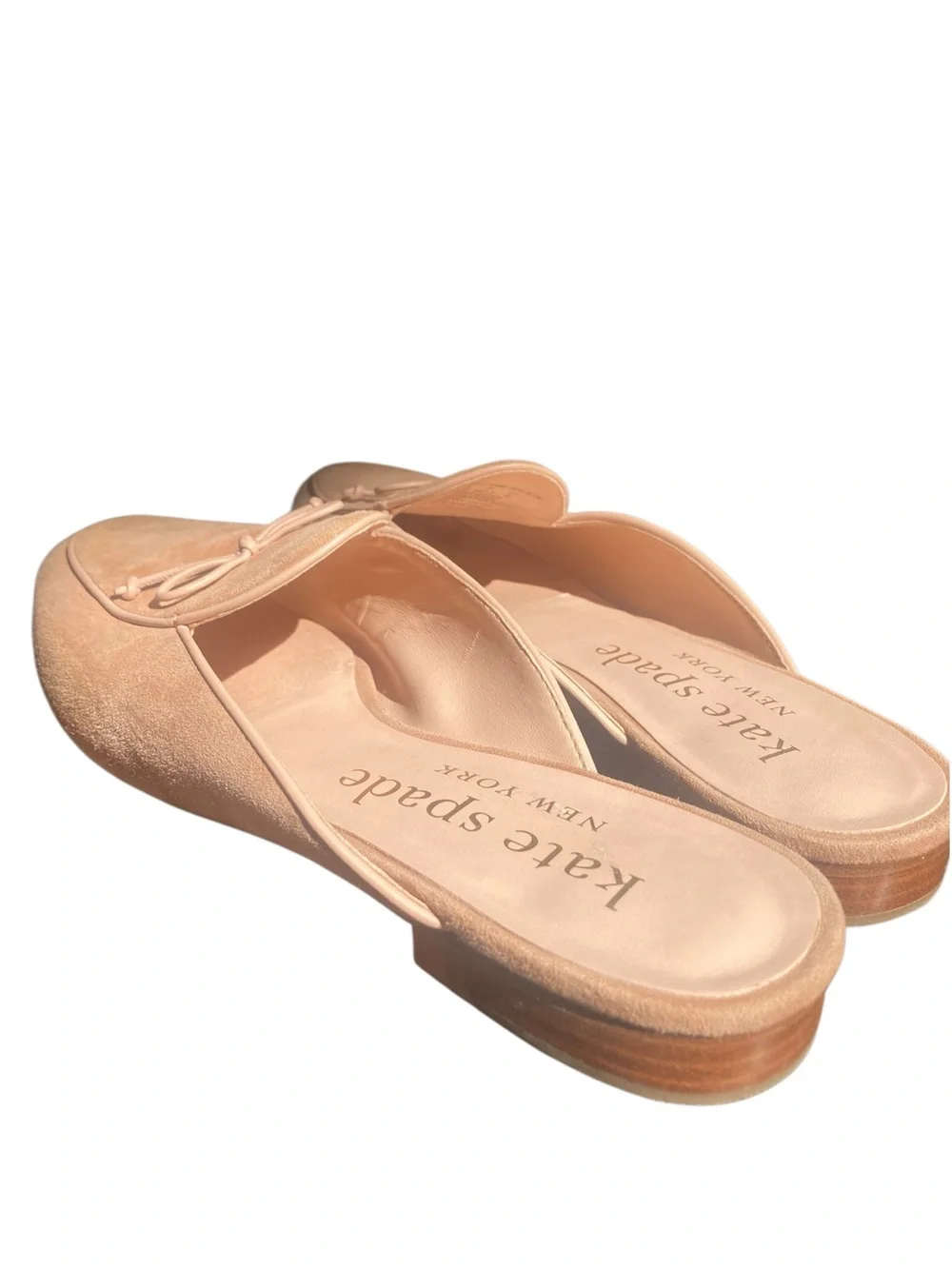 Kate Spade Devi Suede Bow Mules Size 9.5 Tan Beige Slip On Flats